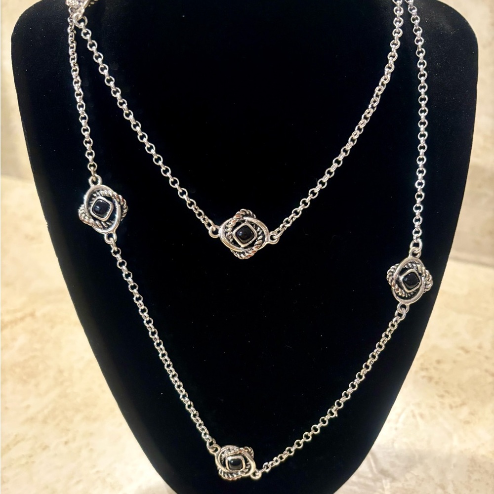 Vintage Premier Designs Silver-Tone and Black Necklace